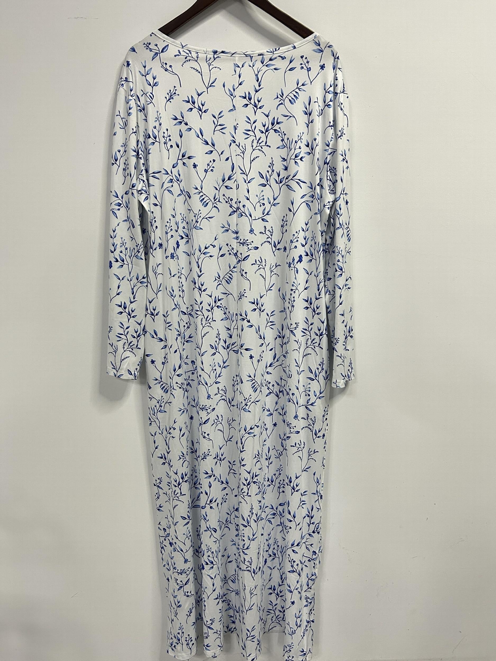 Floral Print Maxi Dress Plus Size Long Sleeve