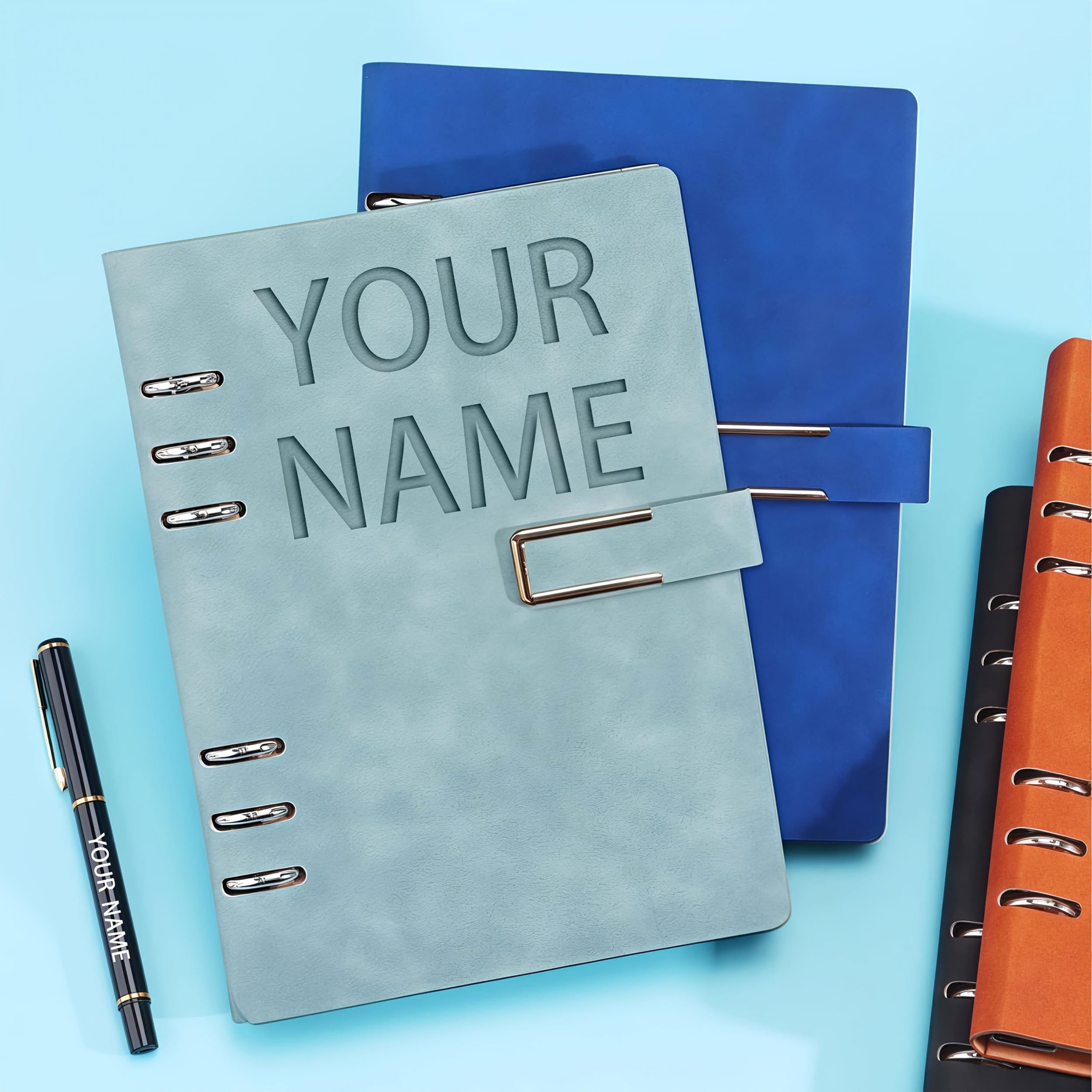Personalized A5 Soft Cover Notebook, Metal Rings, Light Red