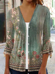 Floral Print Cardigan & Solid Cami Top Set