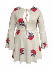  Floral Print Bell Sleeve Mini Dress