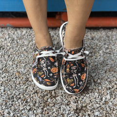Skull & Pumpkin Canvas Slip-On Shoes Lightweight Flat Comfy Halloween