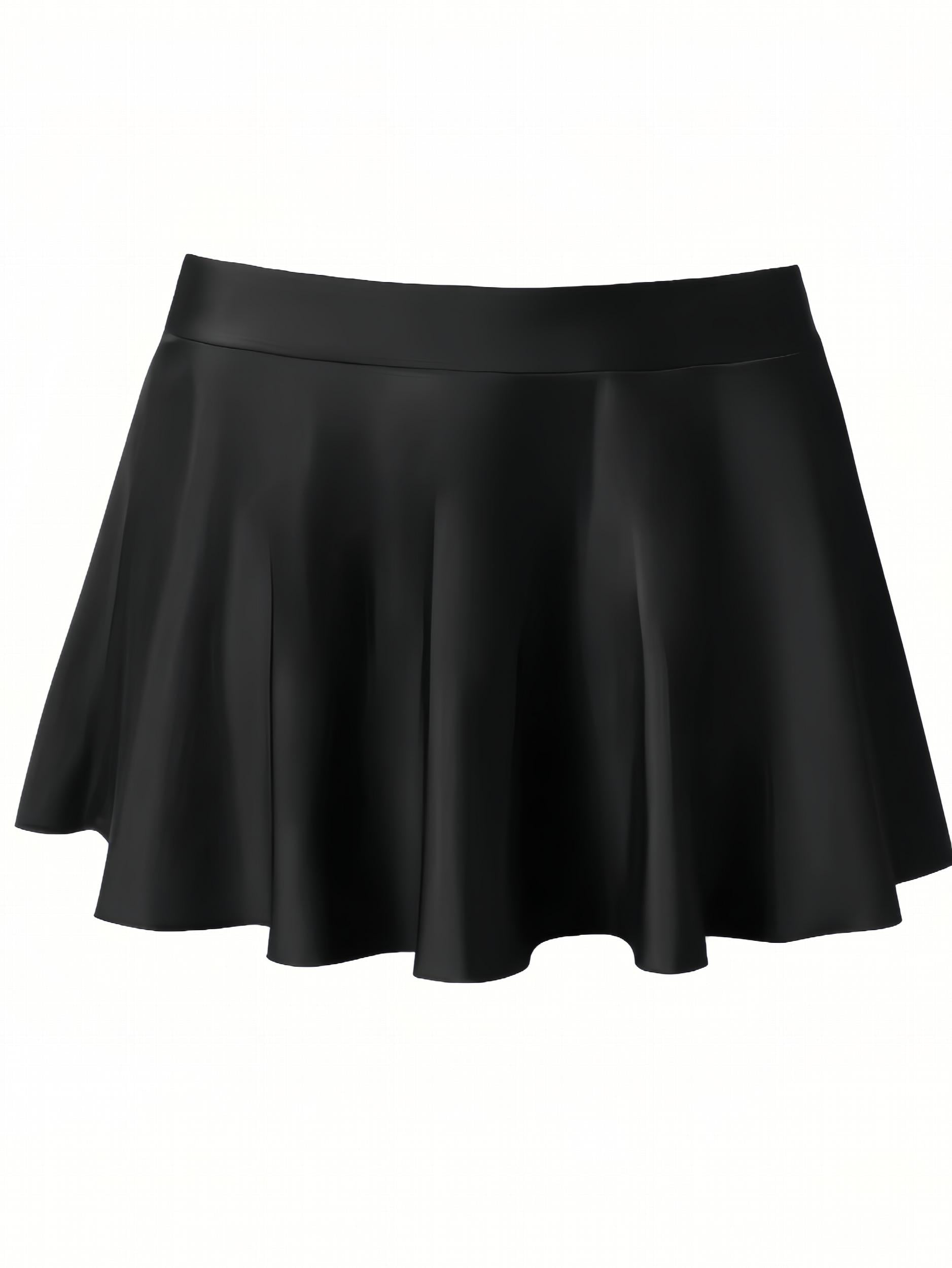 Ruffle Pleated Skirt Beachwear Bottom 2 in 1 Solid High Stretch Bikini Bottom