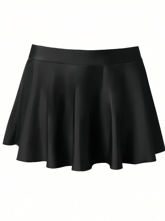 Ruffle Pleated Skirt Beachwear Bottom 2 in 1 Solid High Stretch Bikini Bottom