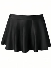 Ruffle Pleated Skirt Beachwear Bottom 2 in 1 Solid High Stretch Bikini Bottom
