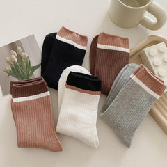 Colorblock Stripe Print Ribbed Socks Mid Tube Stockings