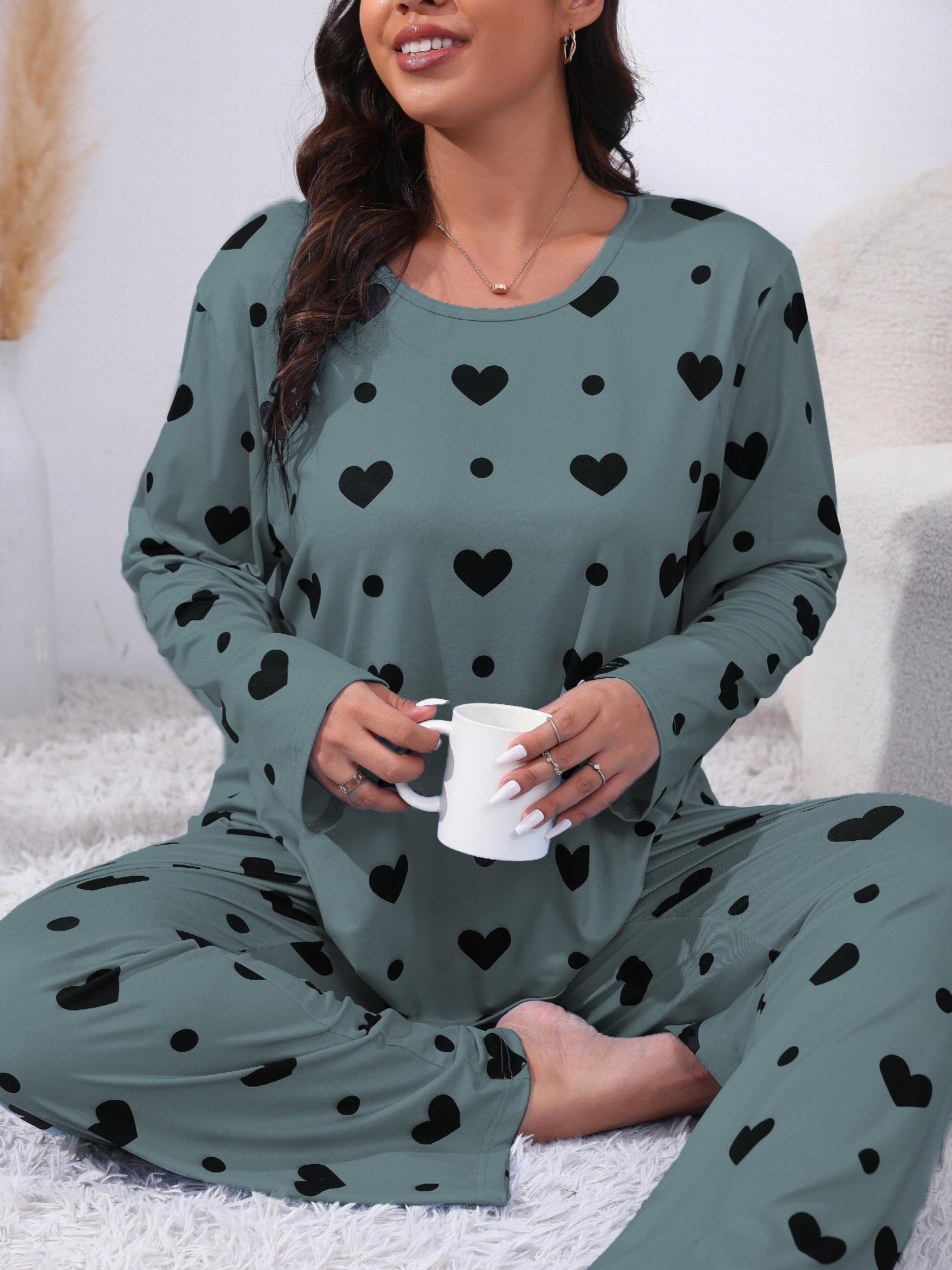  Heart Print Tee & Pants Lounge Two Piece Set