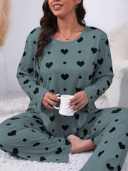  Heart Print Tee & Pants Lounge Two Piece Set