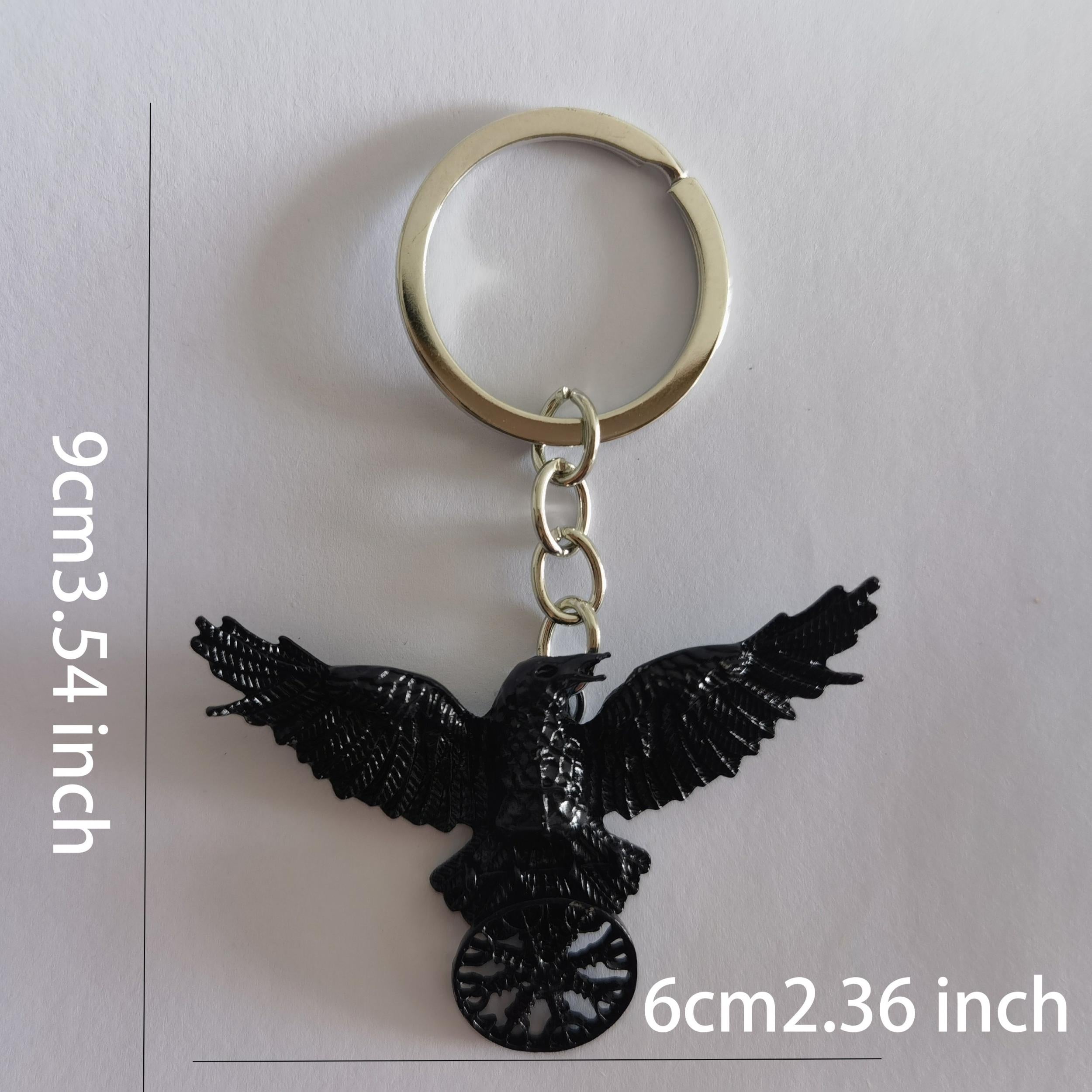 Goth Crow Keychain Viking Symbol Animal Key Chain Ring Purse Bag Backpack