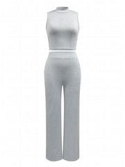 Casual 2pc Set Sleeveless Vest & Wide Leg Pants