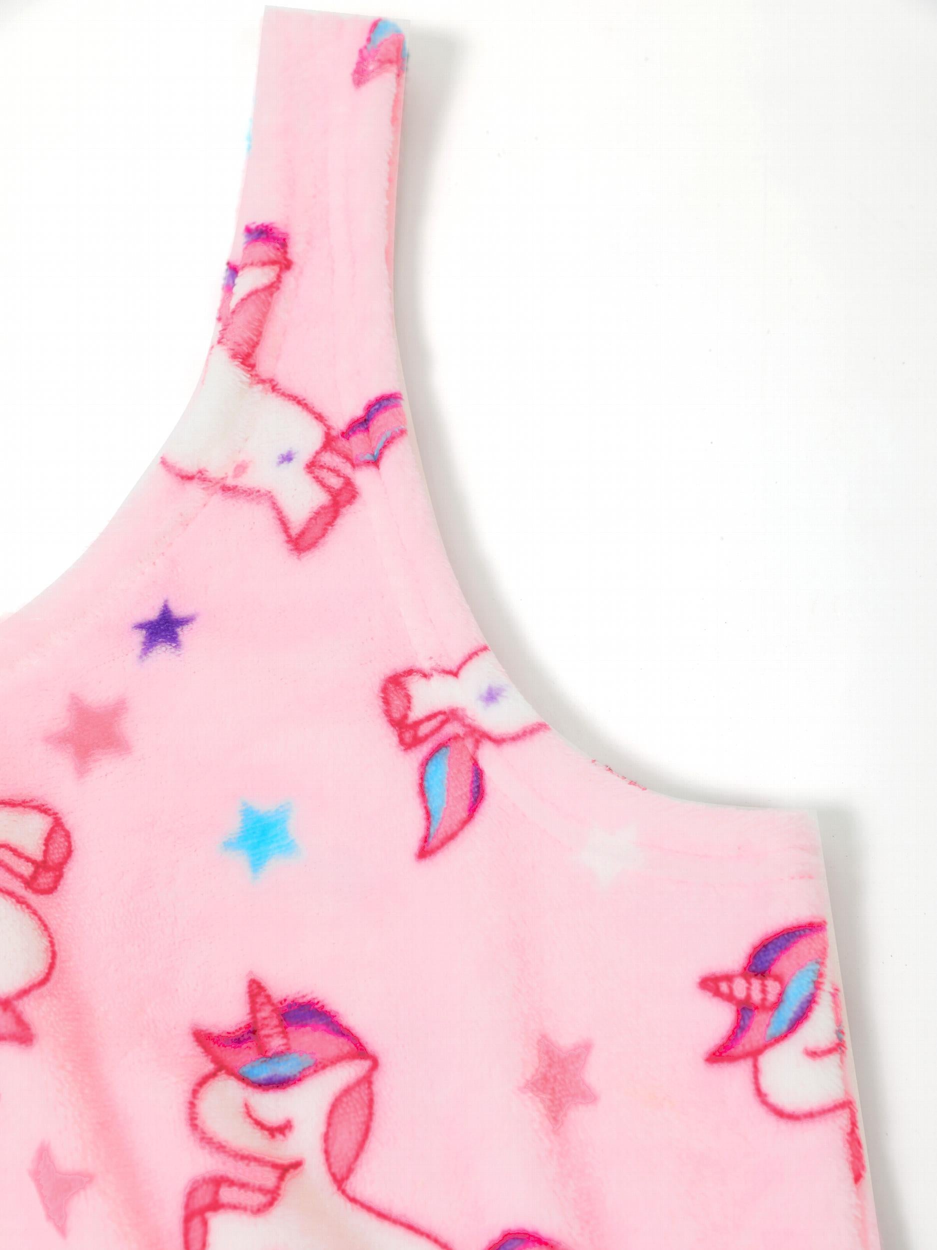  Women's Unicorn & Star Print Flannel Crop Top & Shorts Pajama Set