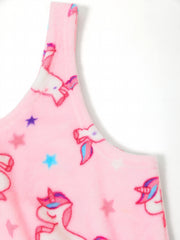  Women's Unicorn & Star Print Flannel Crop Top & Shorts Pajama Set