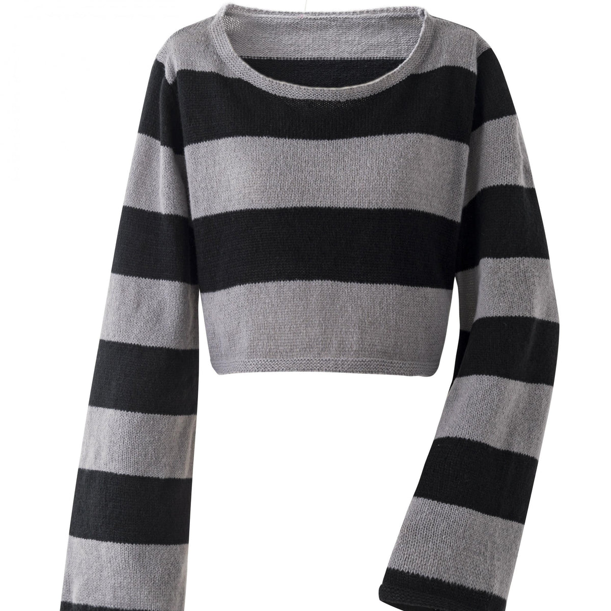 Grunge Block Striped Knit Sweater Crew Neck Long Sleeve Women's