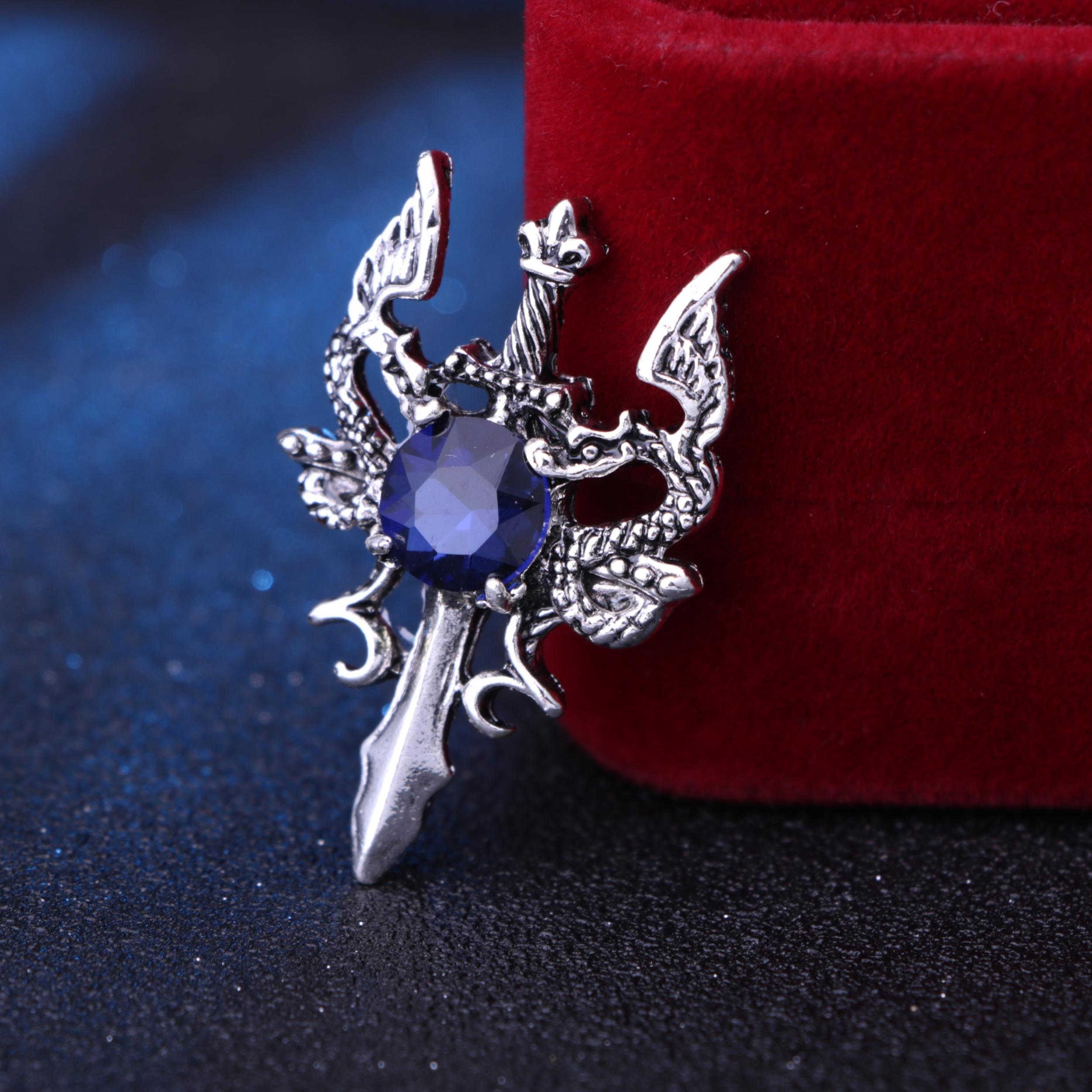 Men's Vintage Double Dragon Sword Suit Brooch