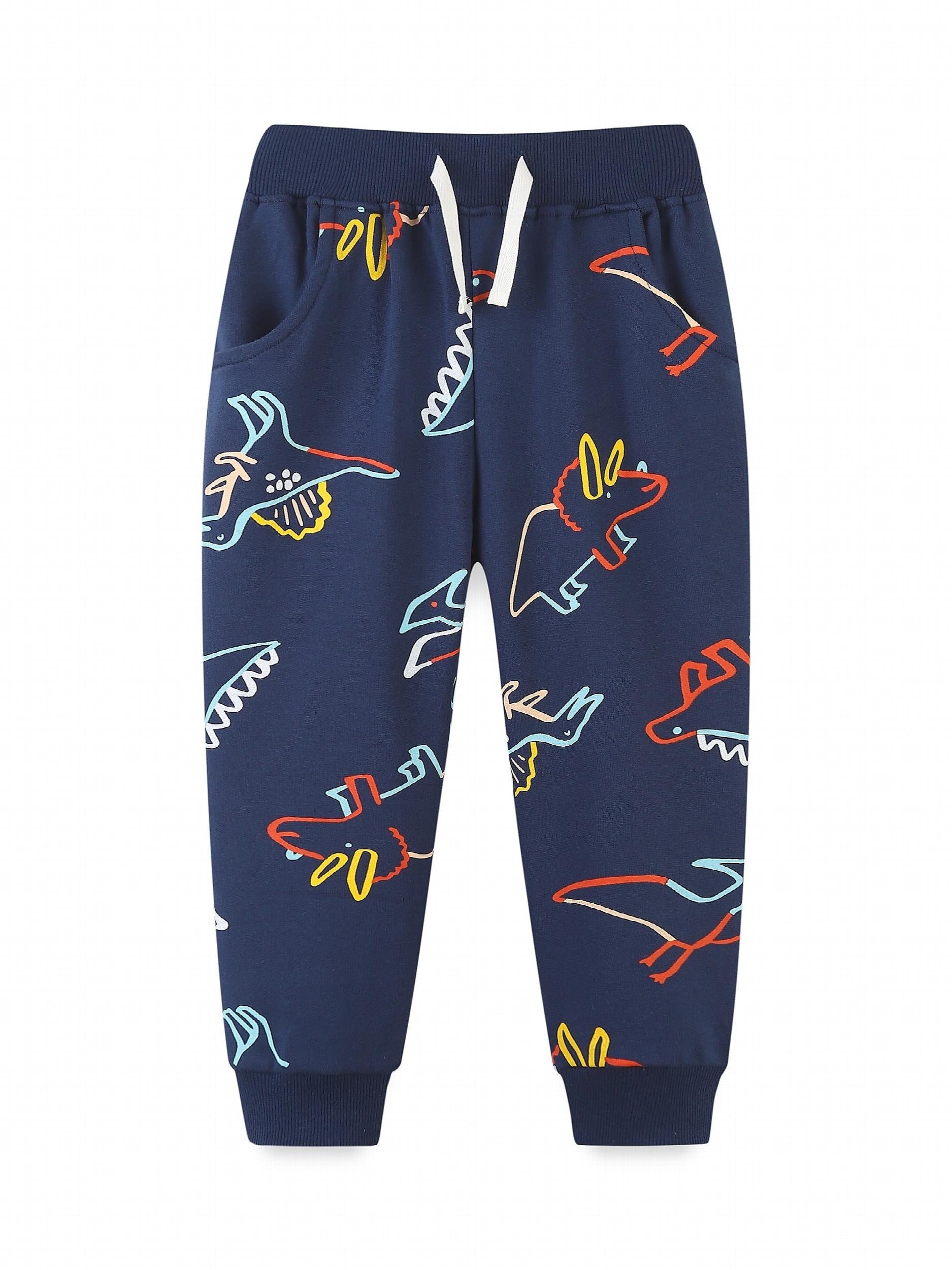 Dinosaur Print Boys Sweatpants Quick Drying Jogger Pants Kids Clothing