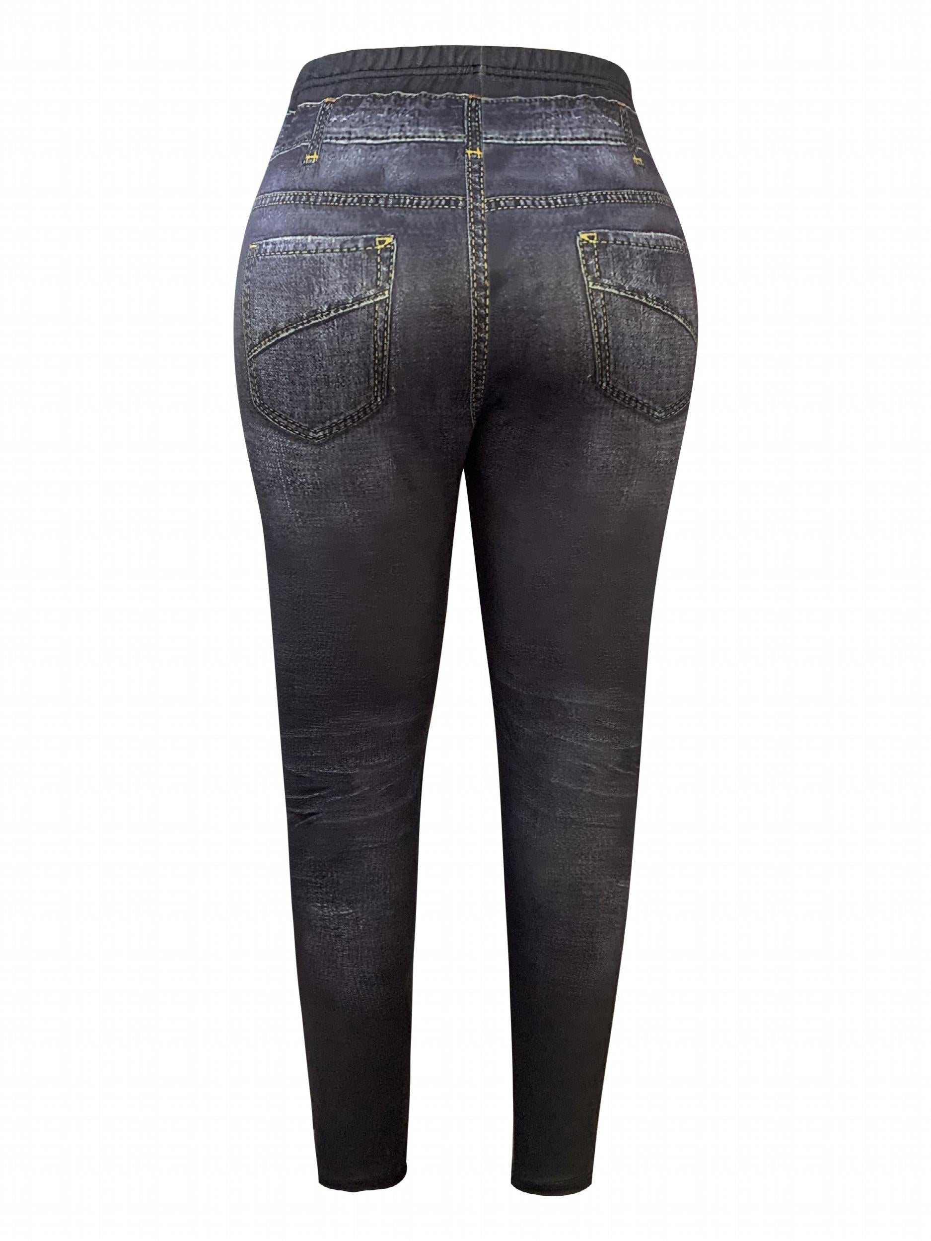  Denim & Butterfly Print High Rise Leggings