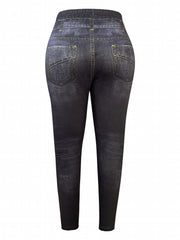  Denim & Butterfly Print High Rise Leggings