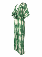 Abstract Print Bow Tie Jumpsuit Short Sleeve Wide Leg