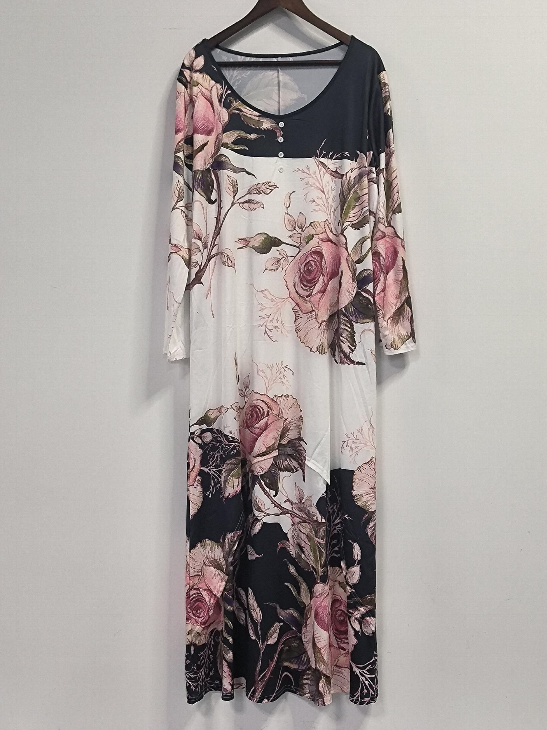  Floral Print Maxi Dress With Pockets