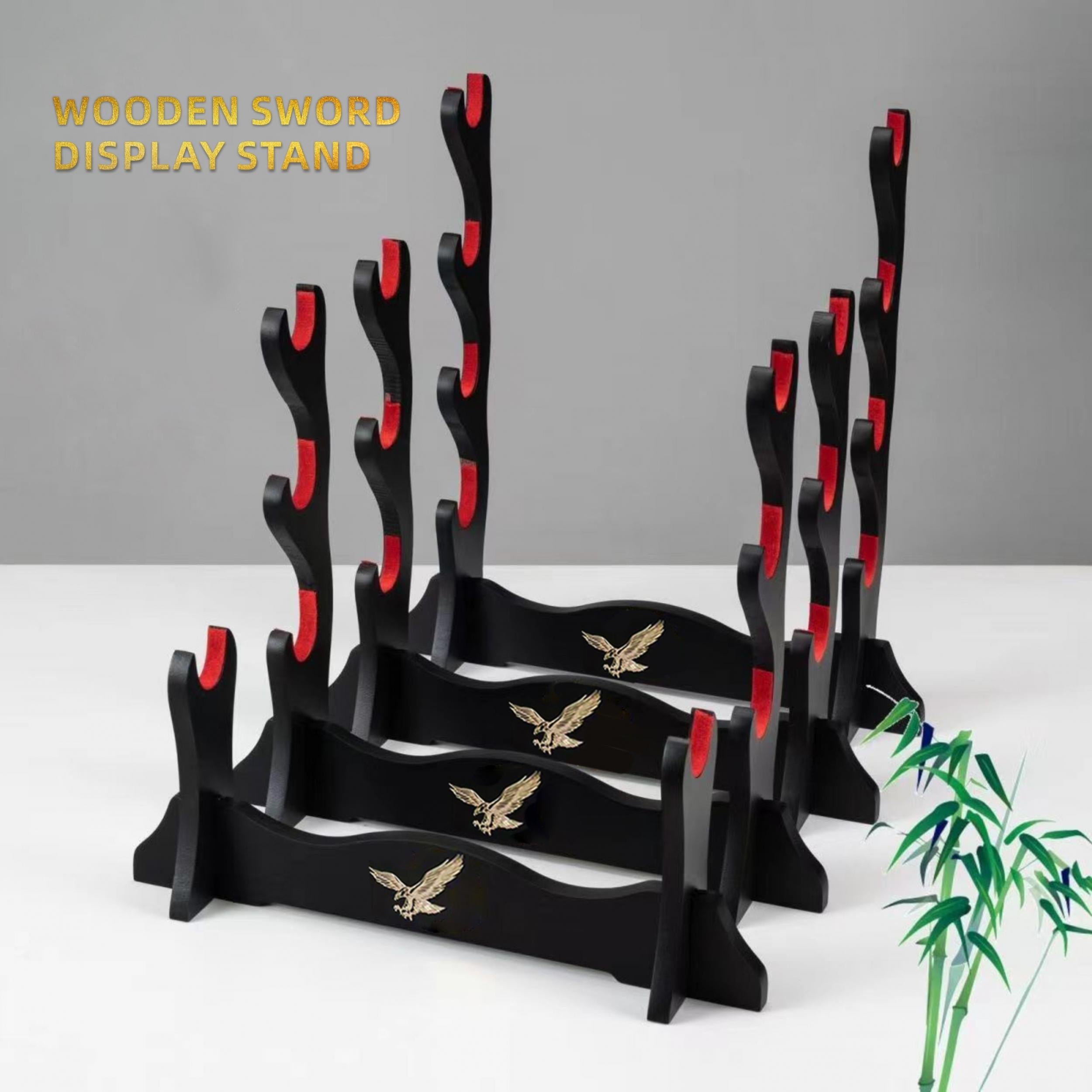 Japanese Samurai Sword Display Stand with Velvet Padding