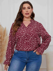  Casual Blouse Women's Plus Ditsy Print Lantern Sleeve V Neck Top