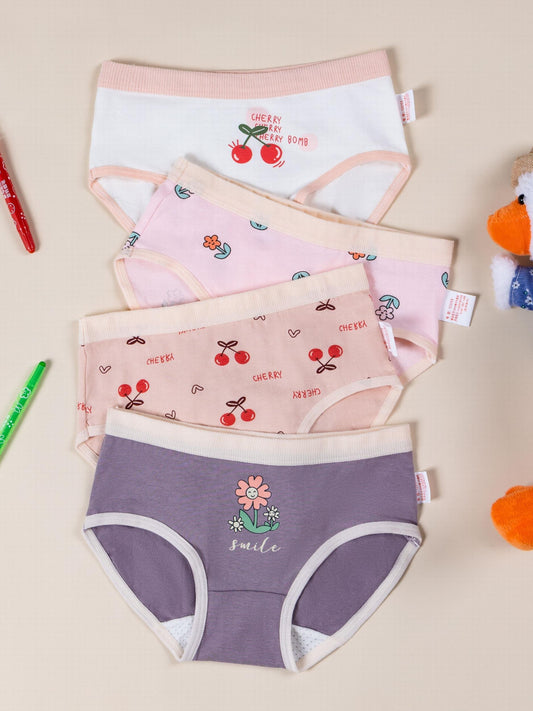 Girl's Cotton Cherry Printed Panties Small Medium Stretch Briefs