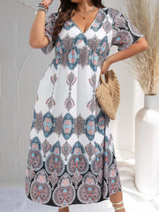 Plus Paisley Print Short Sleeve V Neck Maxi Dress