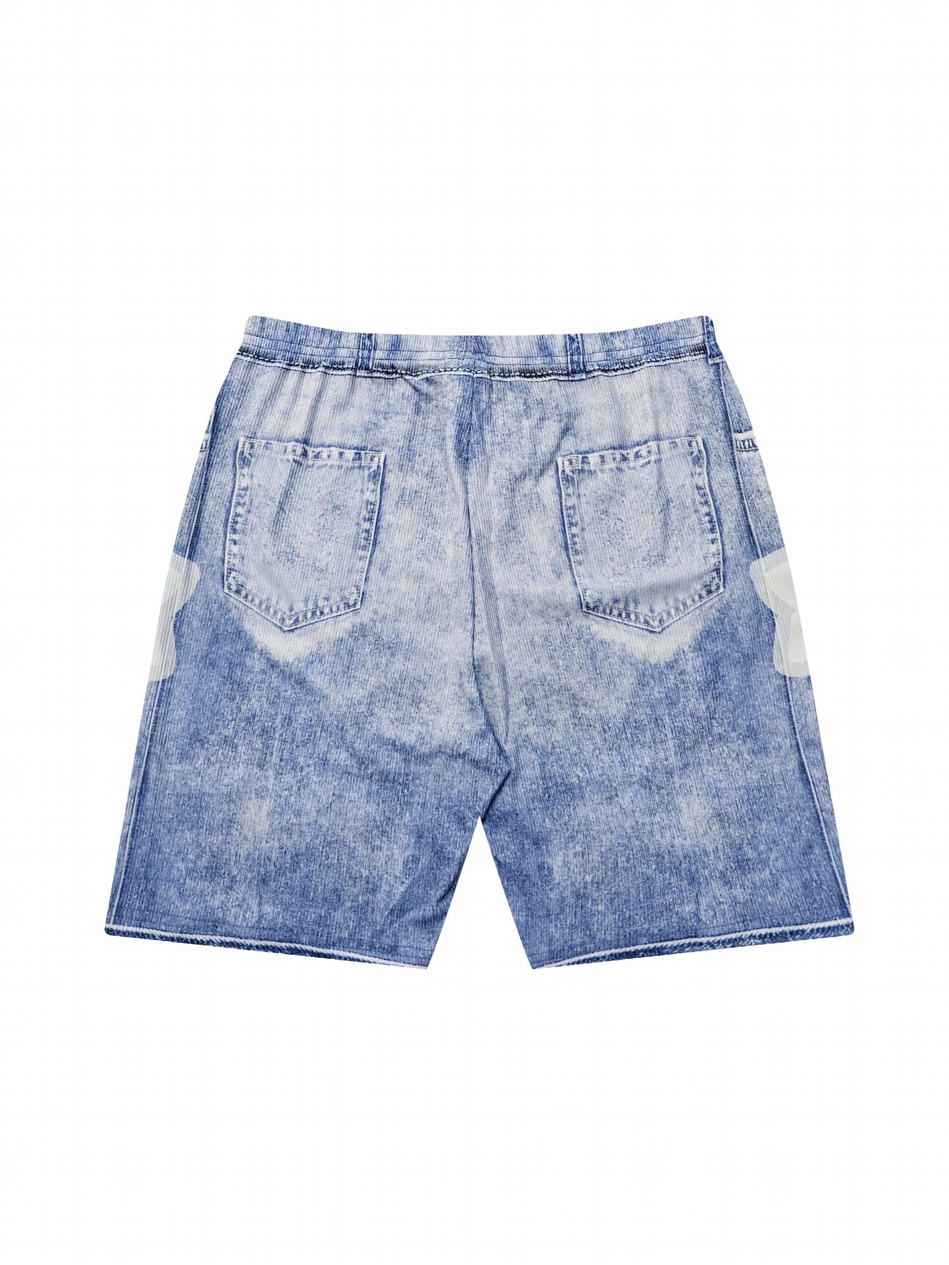 Flower Faux Denim Print Sports Shorts High Stretch