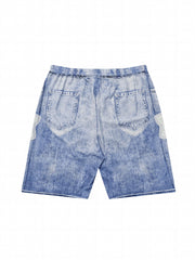 Flower Faux Denim Print Sports Shorts High Stretch