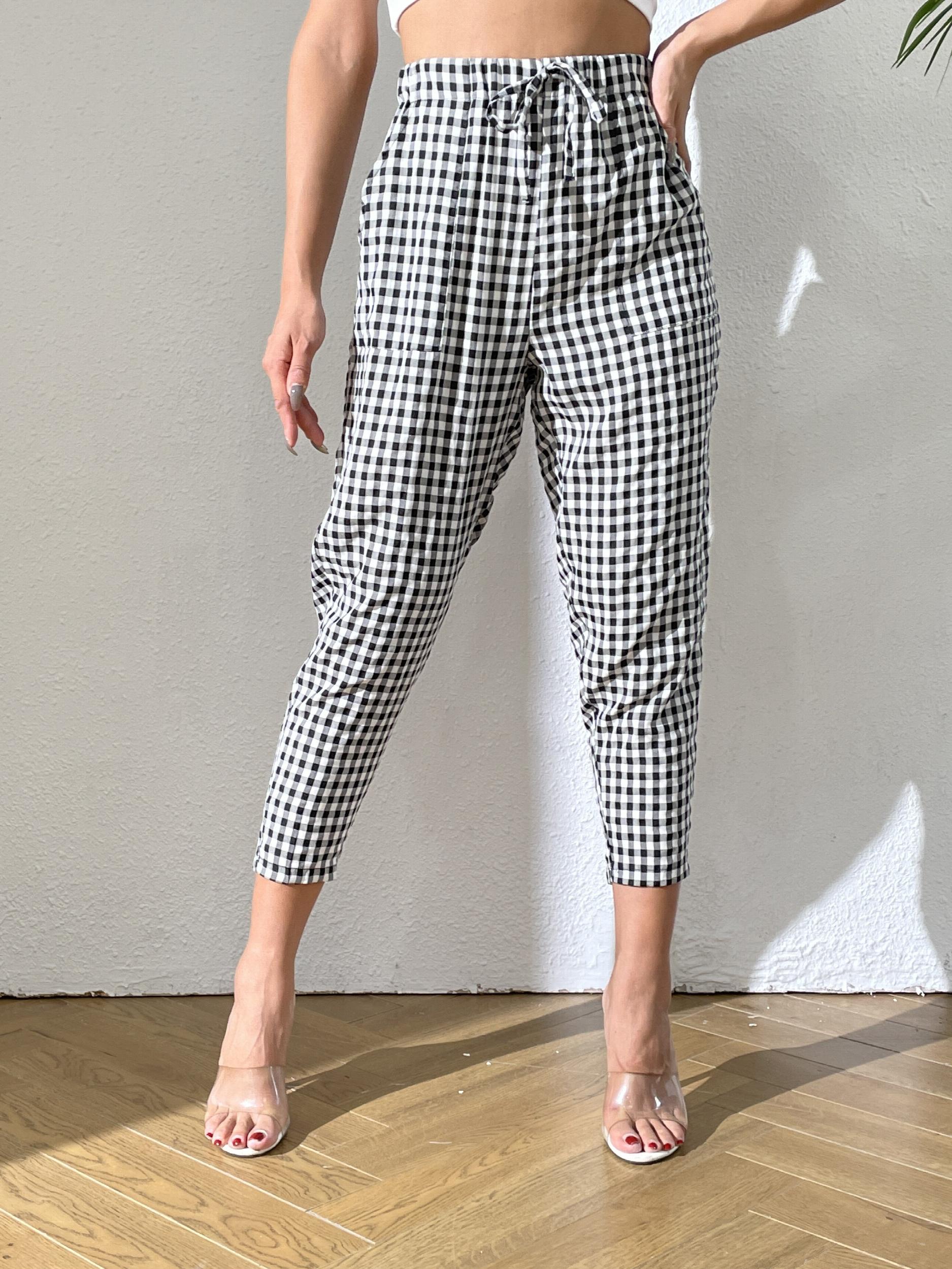  Gingham Drawstring Pants With Pockets