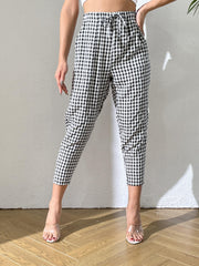  Gingham Drawstring Pants With Pockets