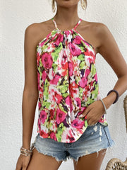 Floral Print Halter Neck Tank Top