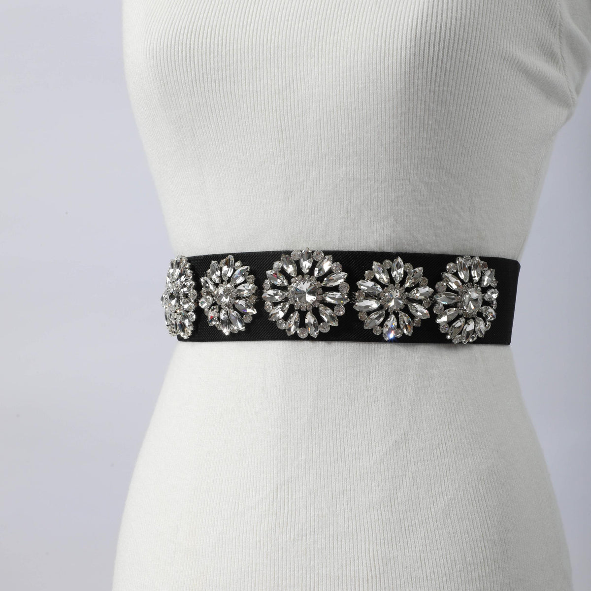 Rhinestone Flower Wide Belt Elastic Waistband for Women