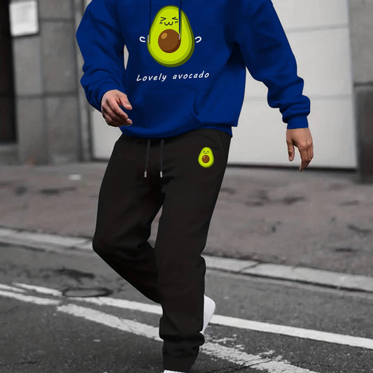 Avocado Print Men's 2Pcs Outfits Long Sleeve T Shirt Hooded Sweatshirt