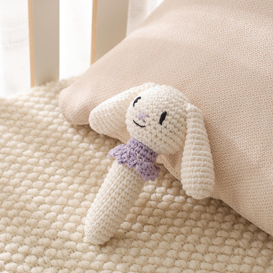 Crochet Rattle Teether Toy Knitted Animal Doll w/Bell 3D Details