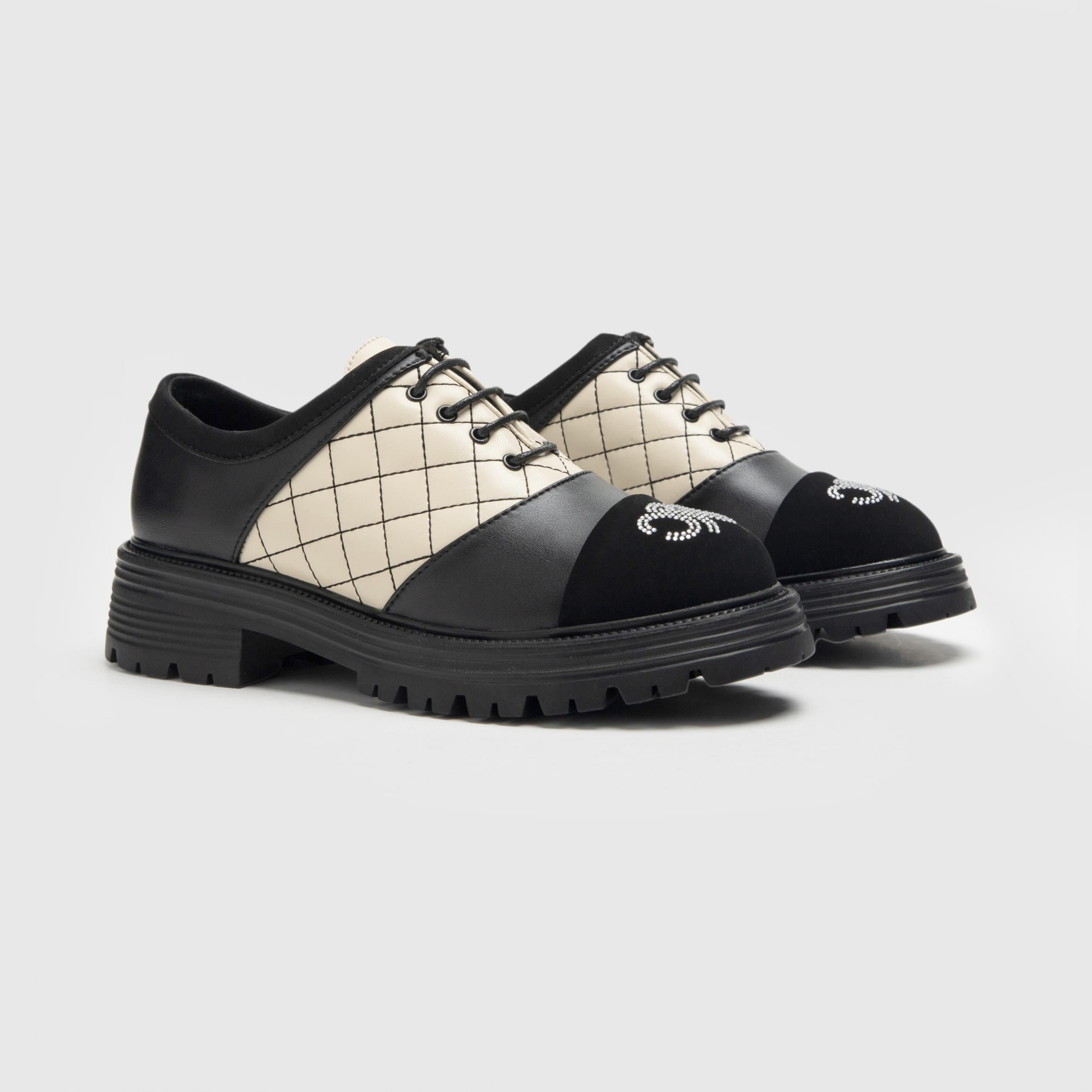 British Style Platform Oxfords Plaid Embroidered Lace Up Shoes