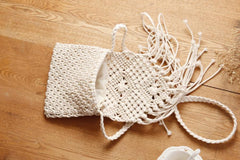 Straw Shoulder Bag Cotton Rope Hollow Woven Tassel Bag