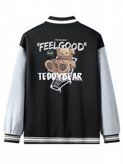 Men's Teddy Bear Print Baseball Jacket