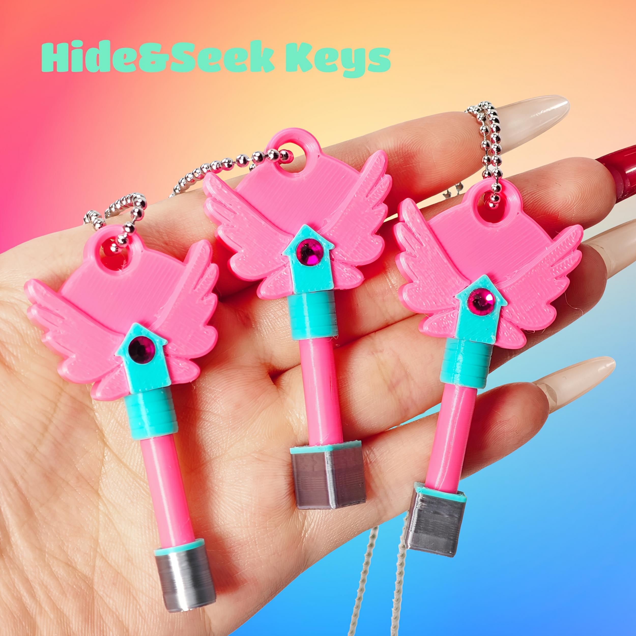 3D Printed Squid Keychain Necklace Whimsical Mixed Colors Pink Orange Yellow