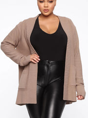  Solid Long Sleeve Open Front Sweater Cardigan With Pockets