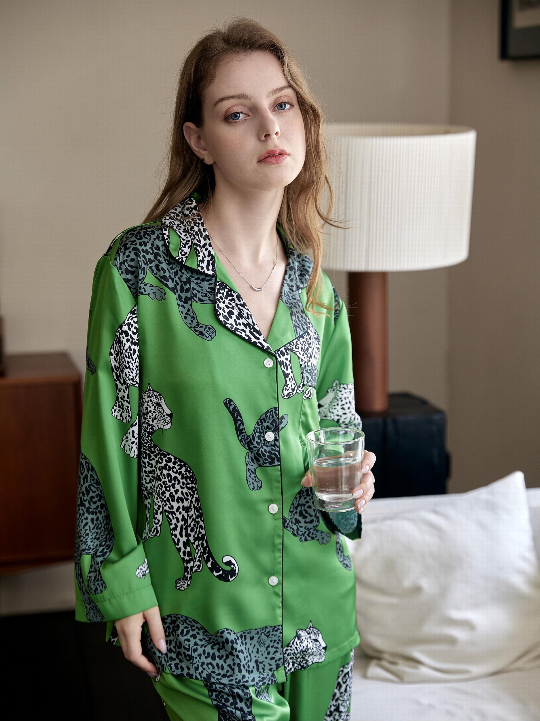 Leopard Print Pajama Set Long Sleeve Top & Pants