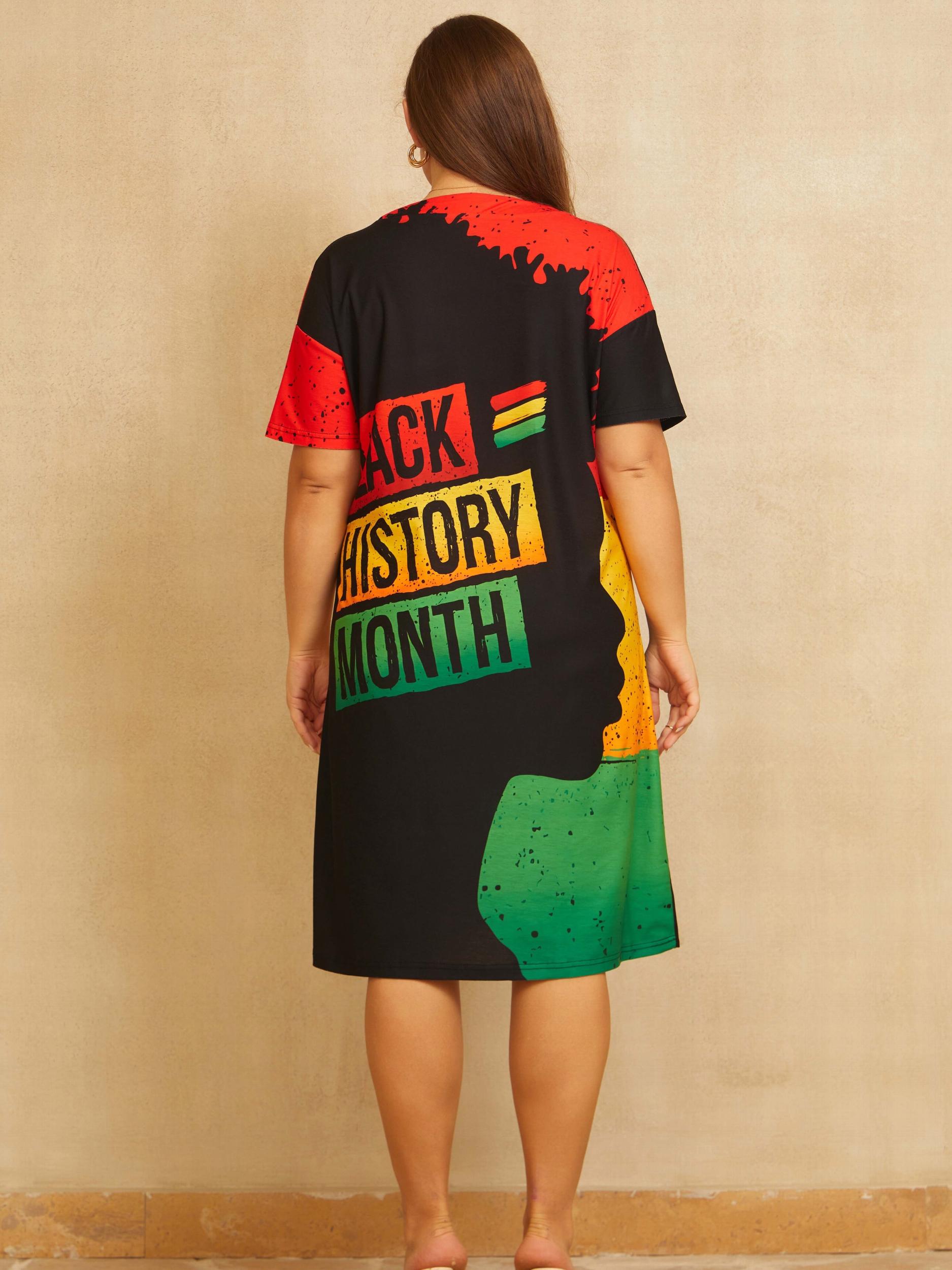  Cartoon Print Colorblock V Neck Tee Dress