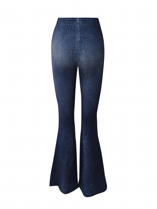 Denim Print Bell Bottom Pants Women's Activewear