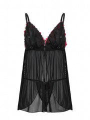 Floral Applique Mesh Nightgown Set