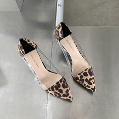 Women's Stiletto Heels Transparent Pumps Point Toe Slip On Breathable Shoes