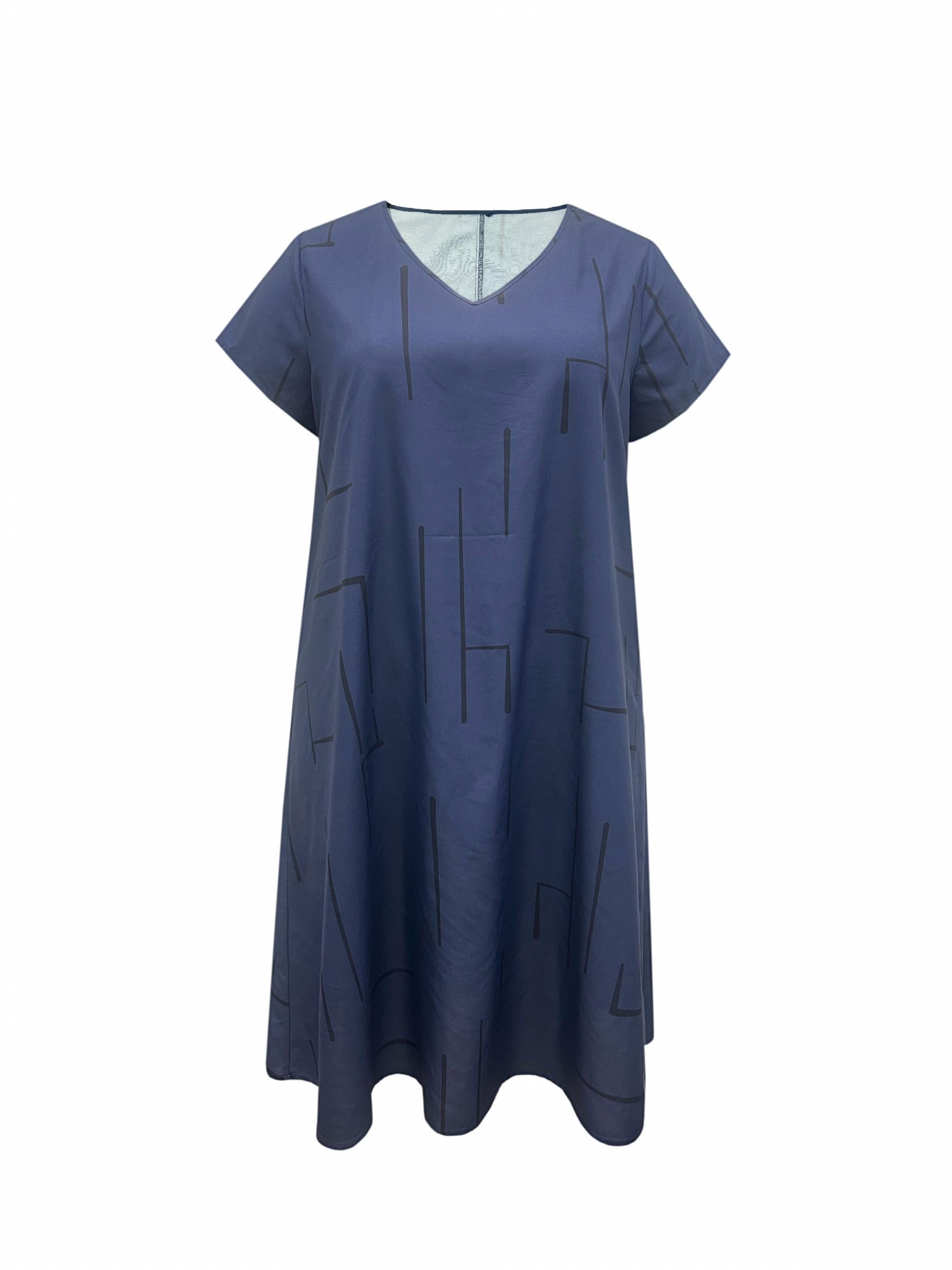  Casual Dress Women's Plus Stripe Print Short Sleeve V Neck