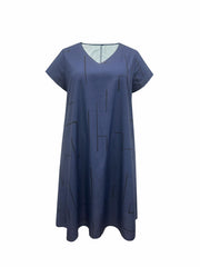  Casual Dress Women's Plus Stripe Print Short Sleeve V Neck