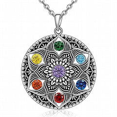 7 Chakra Necklace Ring Lotus Pendant Yoga Chakra Healing Stone Bar Necklace