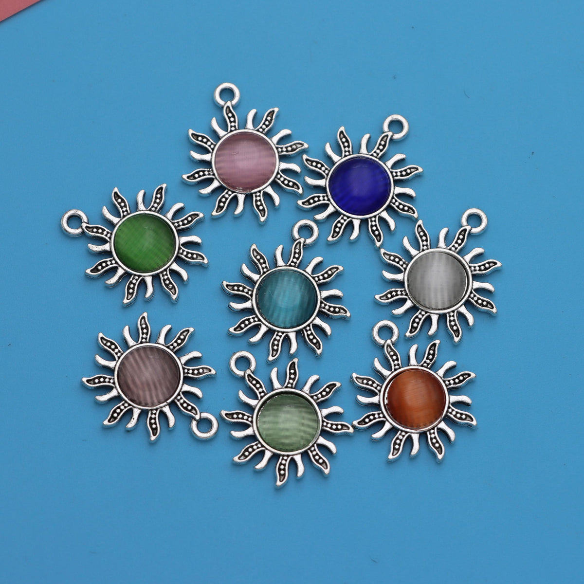 8pcs Silver Plated Sun Shape Charms for Jewelry Making DIY Craft