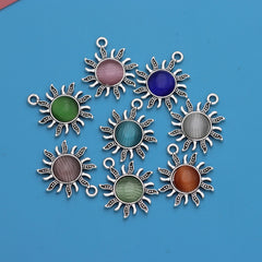 8pcs Silver Plated Sun Shape Charms for Jewelry Making DIY Craft