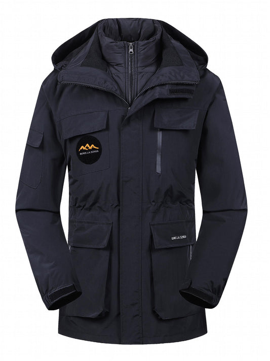 Waterproof Plus Size Hooded Ski Jacket with Detachable Down Liner